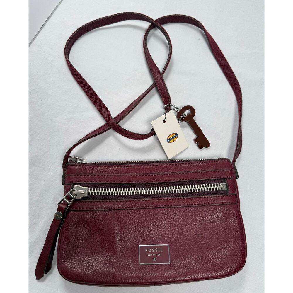 Fossil Purse Dawson Mini Crossbody Issue No. 1954 Bag Pebbled Leather Maroon NWT
